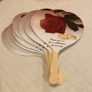 Lot of Seventy wood handled paper Rose Wedding Fans